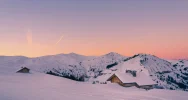 A beautiful sunset over snowy mountains
