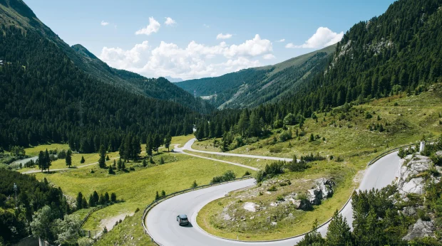 A green valley in summer in the Alps