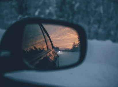 Geneva to Chamonix drive through a car mirror
